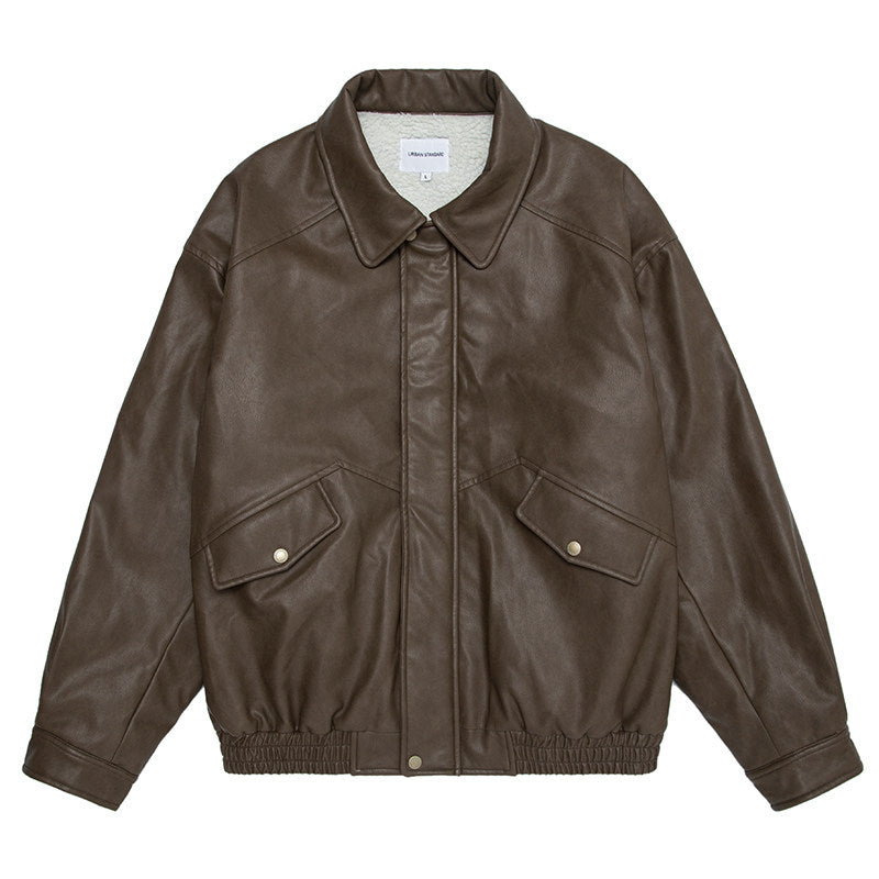 Japanese PU Leather Fleece-Lined Jacket – Men's Oversized Winter Coat – Japanese vintage | yamalin clothes | Yamalinclothes