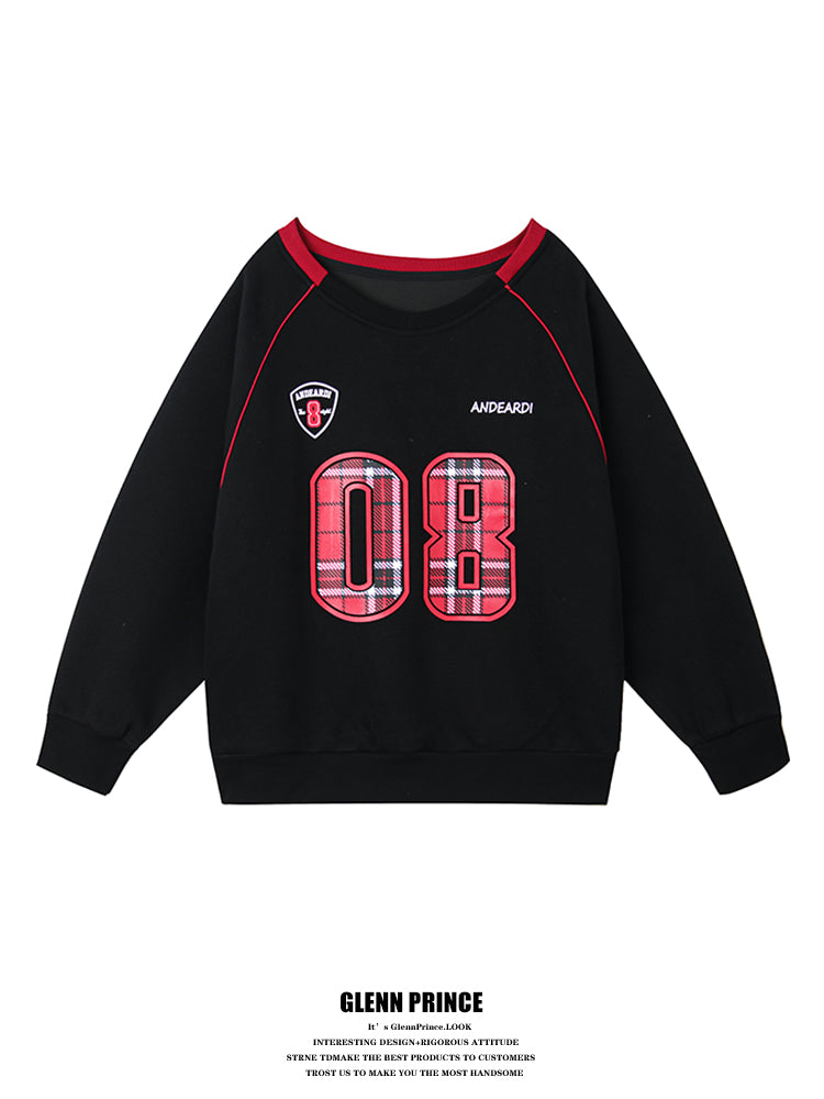 American fashion brand digital print hot girl V-neck one-shoulder sweatshirt women's spring and autumn athleisure top