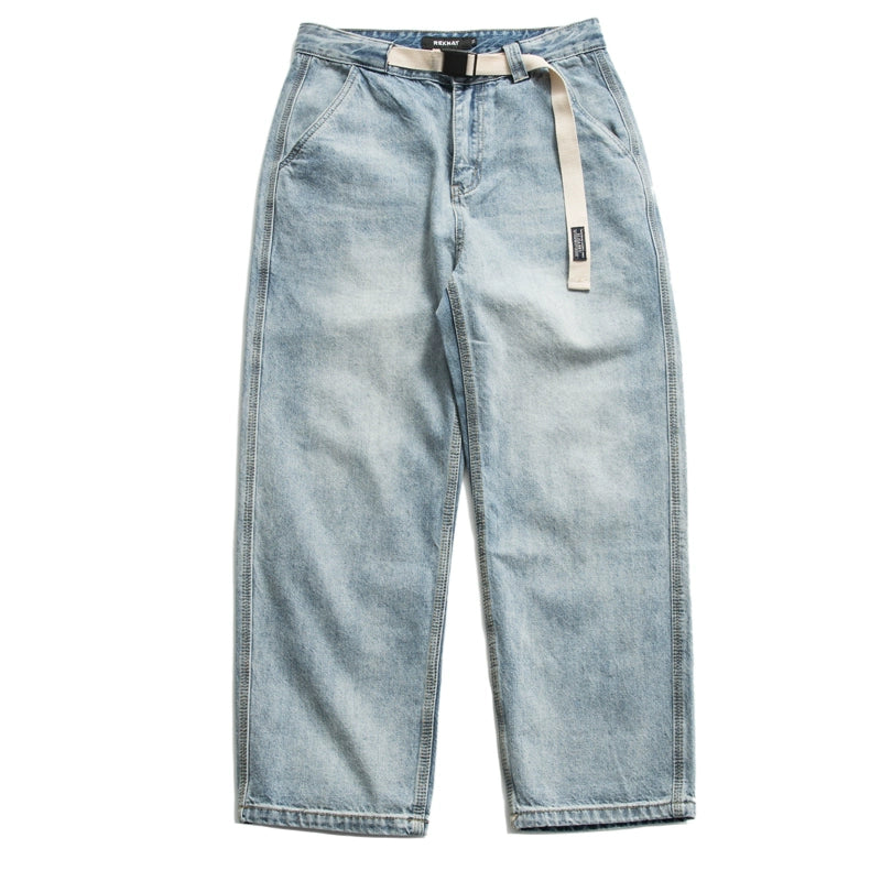 spring new men's clothing light-colored washed old men's tooling style wide-leg straight American jeans men's pants