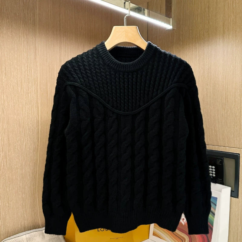 American retro twist sweater, men's winter casual personality, heavyweight, thickened, thick needle, twisted warm knitted cardigan