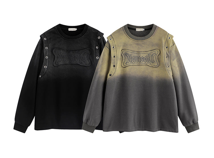 American fashion brand wasteland style gradient patch letter crew neck sweatshirt men's autumn hip hop pullover top