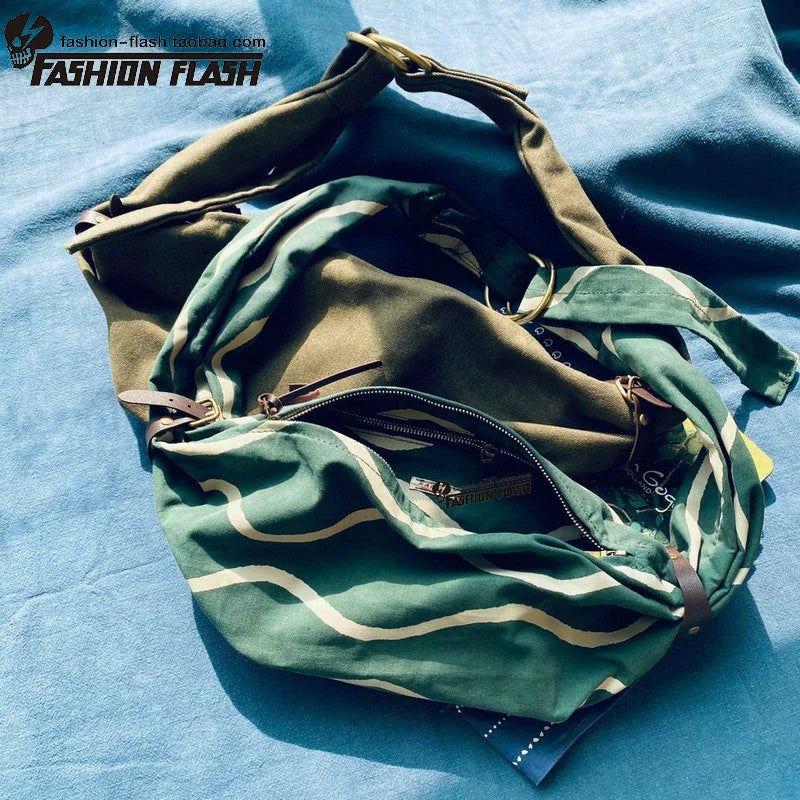 cotton arabesque water ripple cowhide Japanese men's and women's trend crossbody shoulder bag