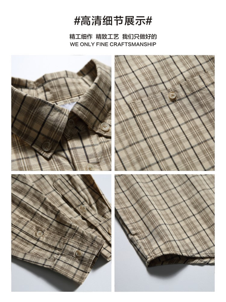 American Vintage Plaid Long Sleeve Shirt Men's Spring Loose Layering Versatile Lazy Unisex Shirt