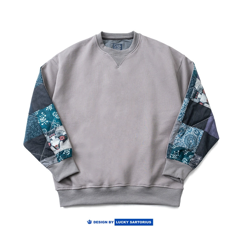 2024 autumn winter new Japanese retro dropped shoulder round neck front and back patch loose fit casual sweatshirt top for men and women
