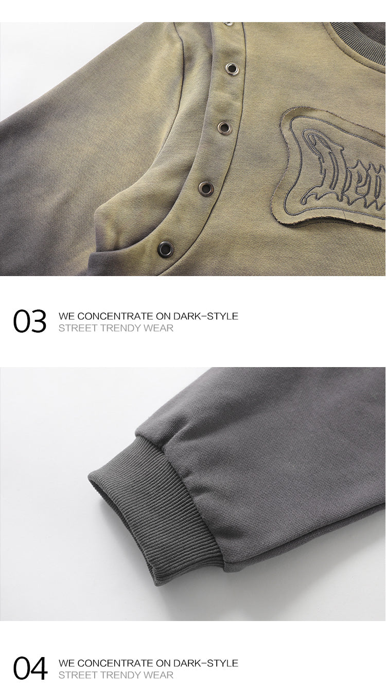 American fashion brand wasteland style gradient patch letter crew neck sweatshirt men's autumn hip hop pullover top