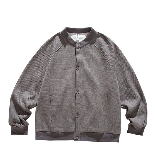 Heavyweight Japanese Waffle Henley Cardigan – Loose Raglan Sleeve Unisex Sweatshirt