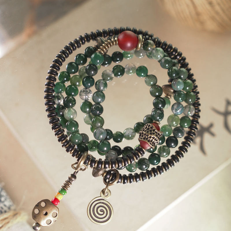 Agate & Brass Multi-Layer Beaded Bracelet – Retro Ethnic Unisex Jewelry