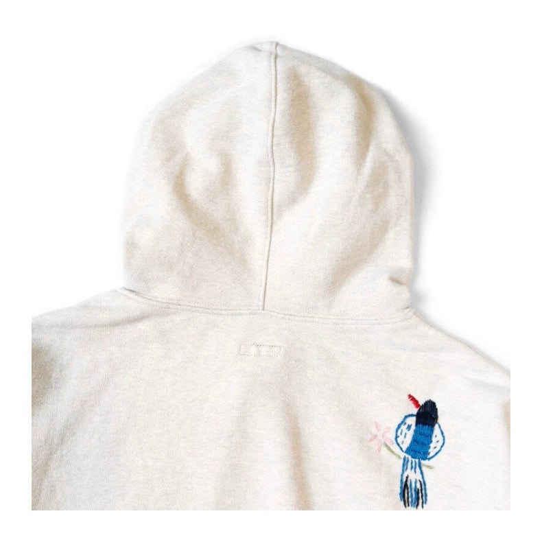 Japanese casual floral bird-embroidered cotton baggy sweatshirt