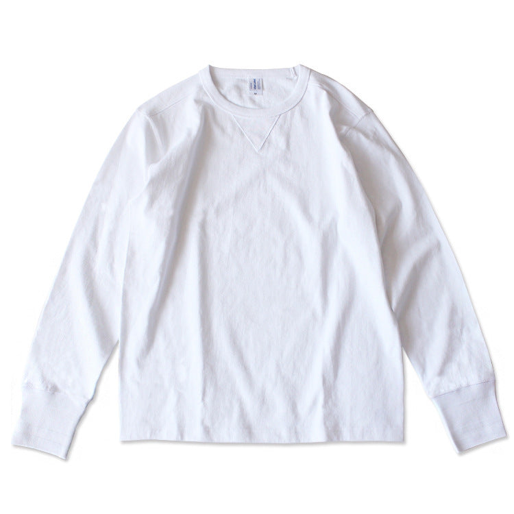 245g Khaki Thick Heavy Retro American Cotton Rugged Cotton Seamless Tube Weaving American Roll Collar Long Sleeve T-Shirt Men