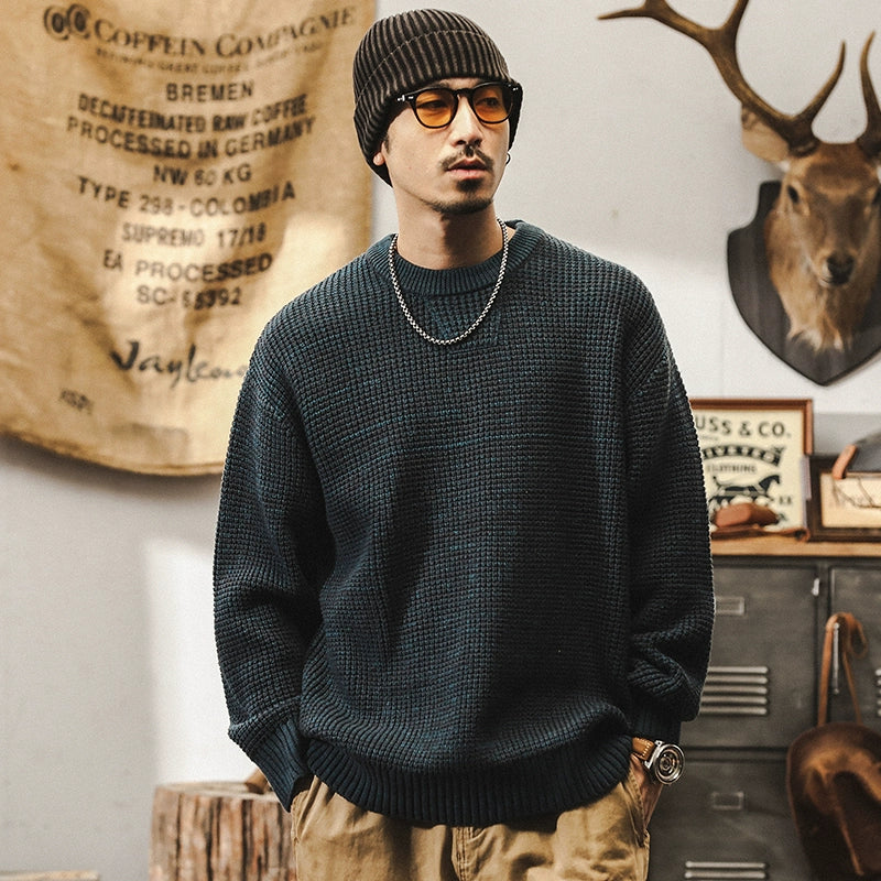 American retro 760g heavy sweater men's winter 2024 new Japanese lazy style inner knitwear autumn and winter