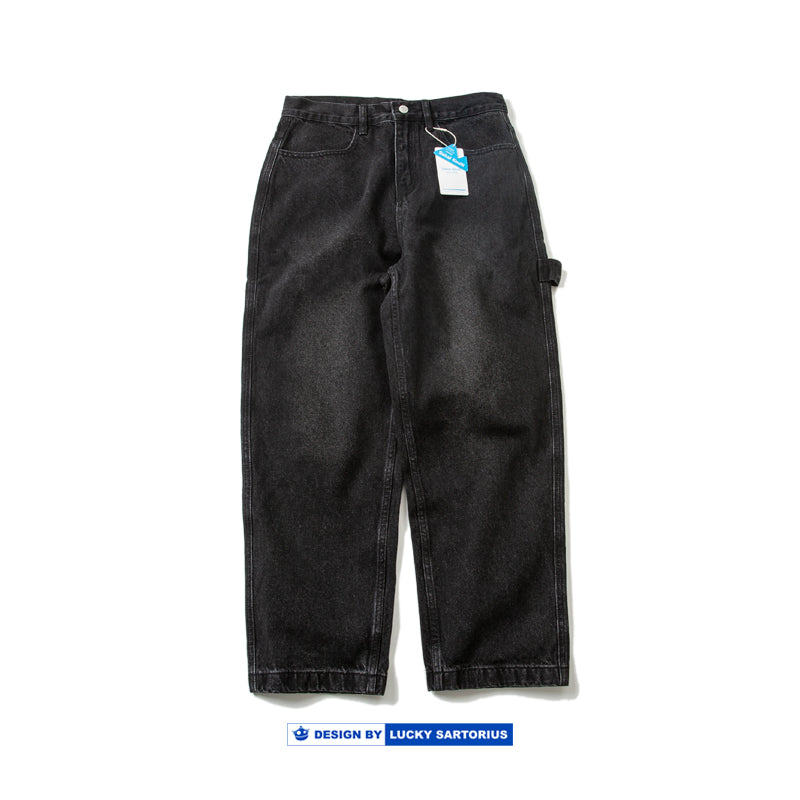 American-style simple loose straight-leg pants, plain overalls, versatile washed jeans, youth skateboard pants, trousers, men