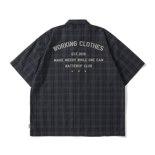 Japanese Loose Plaid Cityboy Letter Pure Cotton Short Sleeve Shirt - Versatile Casual Streetwear Top for Men | Japanese vintage | yamalin clothes | Yamalinclothes