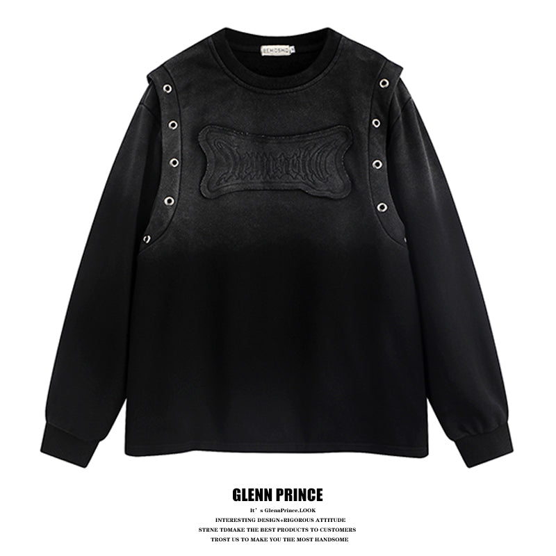 American fashion brand wasteland style gradient patch letter crew neck sweatshirt men's autumn hip hop pullover top