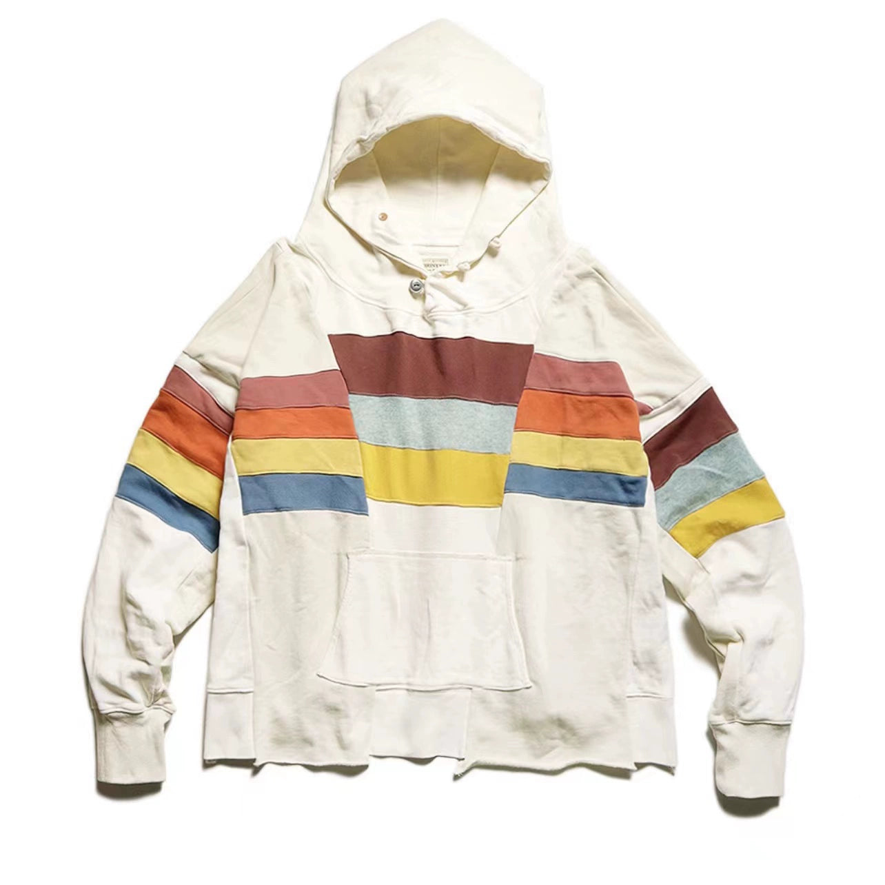 22AW Washed Cotton Ripped Striped Hooded Loose Sweatshirt