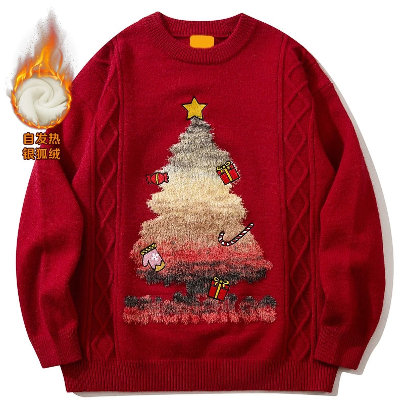American style fun Christmas tree red sweater men and women autumn and winter design round neck couple sweater