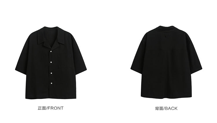 Korean version solid color Cuban collar short sleeve shirt men's summer cleanfit cropped non-iron ice silk shirt