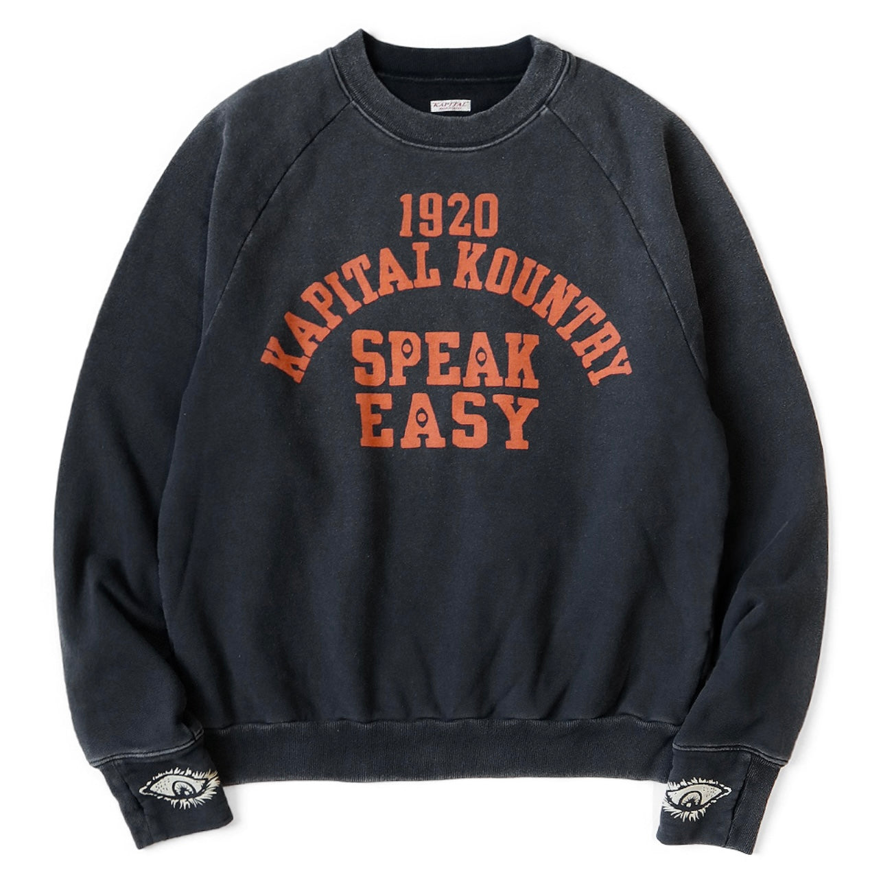 25SS Japanese casual cotton eye print distressed pullover loose crewneck sweatshirt