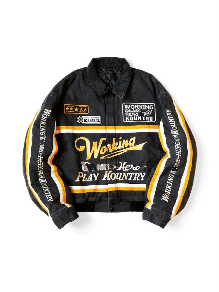 correct version Japanese batik embroidered biker long-sleeved padded jacket