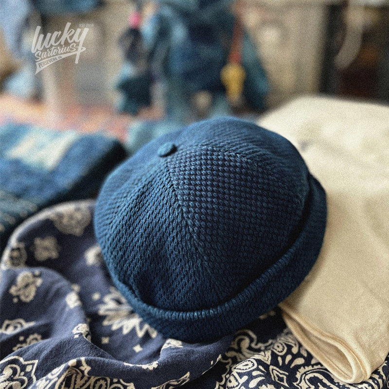 Blue dyed kendo cloth melon skin hat adjustable