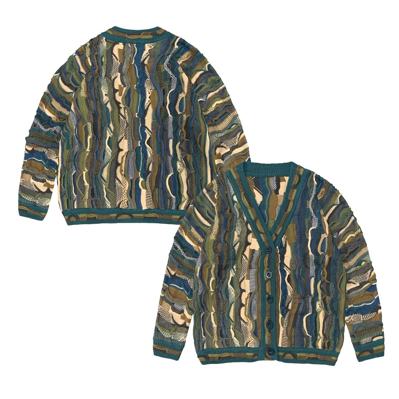 vintage Hirata and Hongfeng Heavy Industries vintage American V-neck bitter melon pattern jacquard cardigan sweater