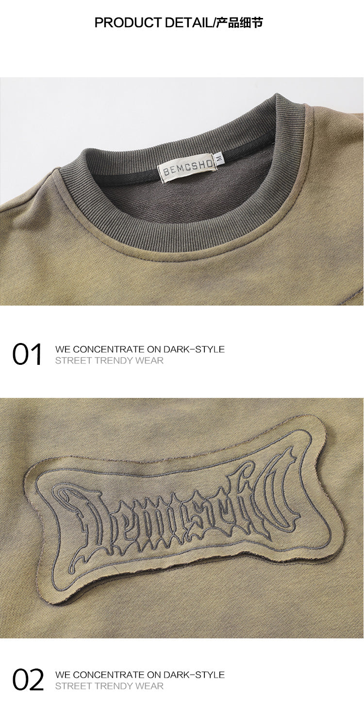 American fashion brand wasteland style gradient patch letter crew neck sweatshirt men's autumn hip hop pullover top