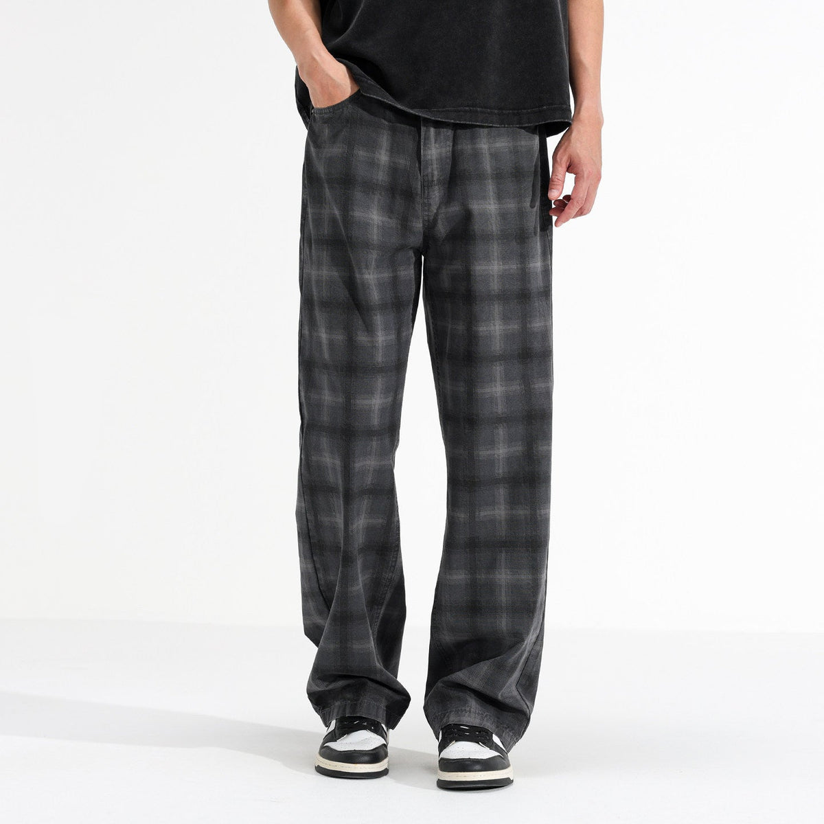 American Vintage Plaid Cargo Pants Men's 2026 Summer New Loose Wide-Leg Slacks | Yamalinclothes