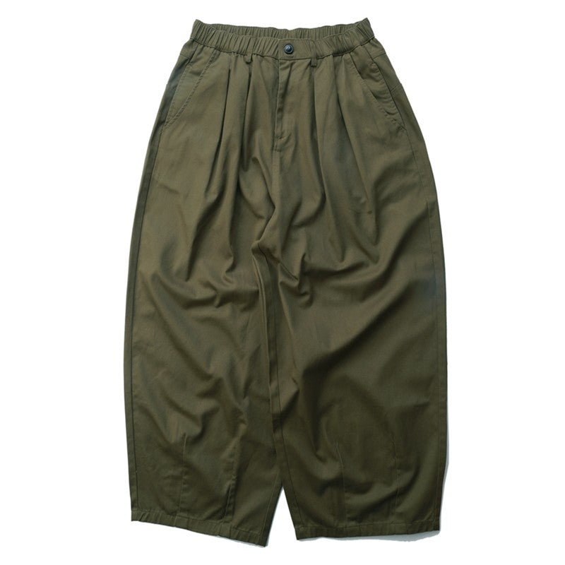 Cotton Wide-Leg Pants – Pleated Front & Elastic Waist