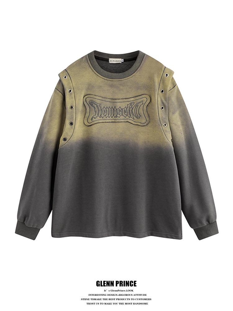 American fashion brand wasteland style gradient patch letter crew neck sweatshirt men's autumn hip hop pullover top