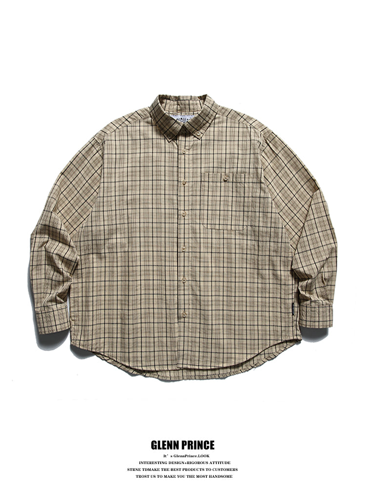 American Vintage Plaid Long Sleeve Shirt Men's Spring Loose Layering Versatile Lazy Unisex Shirt