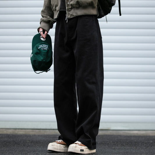 Japanese Vintage Distressed Cargo Pants Men – Pleated Bootcut Wide Leg Cotton Trousers