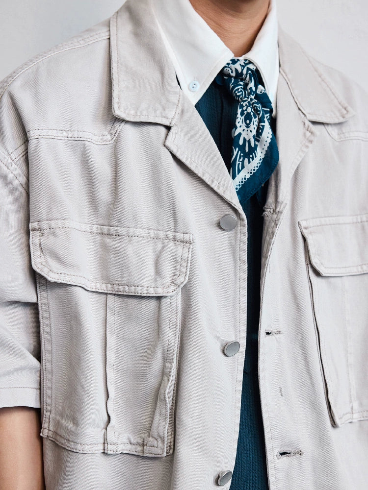 AMERICAN WHITE CARGO SHIRT MEN'S RETRO MEN'S SUMMER 2024 NEW