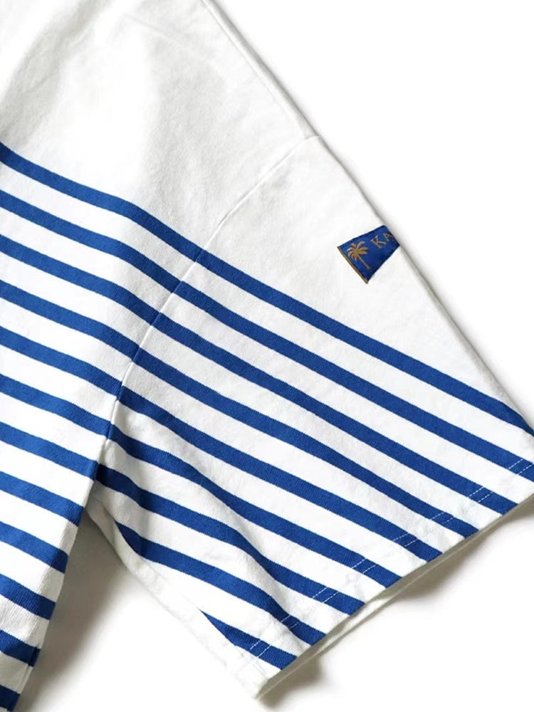 striped color-blocking three flags five-point sleeve round neck loose short-sleeved T-shirt