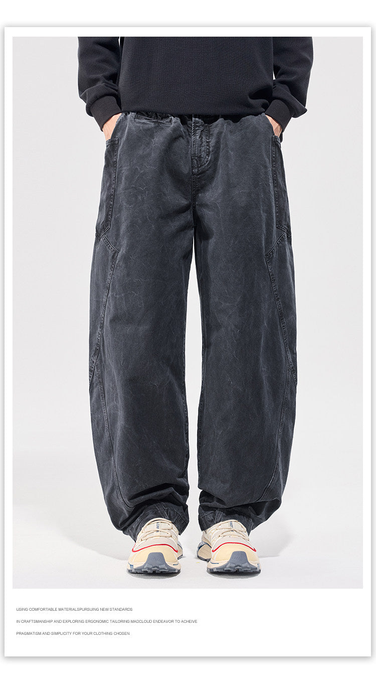 Washed Vintage Loose Tapered Pants – Men's Heavyweight Casual Trousers