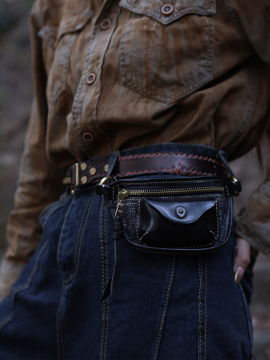 Salt & Pepper Canvas Leather Waist Bag – Handmade Unisex Fanny Pack