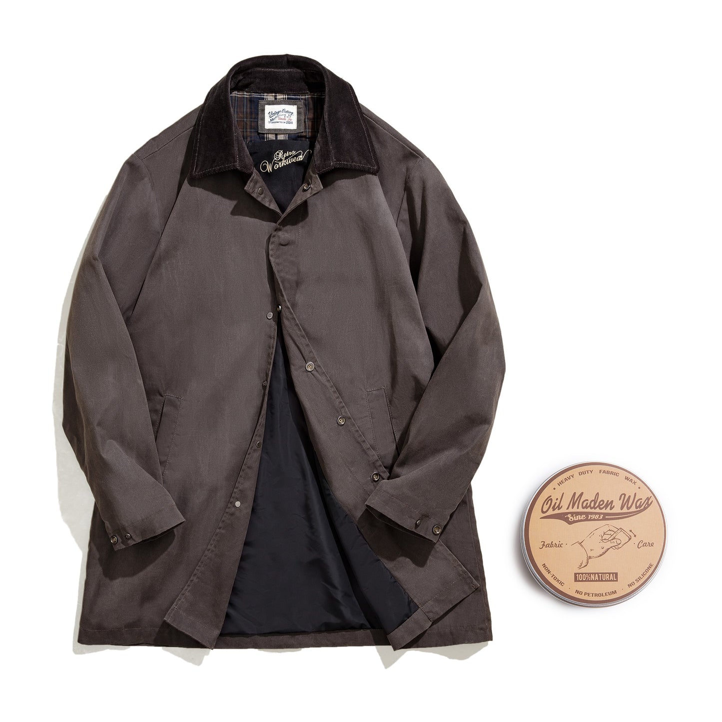 Oil Wax Waterproof Windbreaker Coat – American Retro Lapel Men's