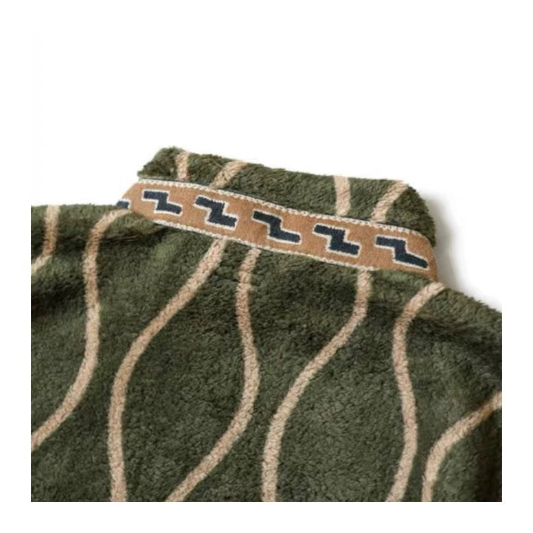 Japanese Tang grass fleece wavy stripe fleece zipper jacket