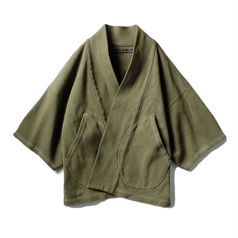 Batik washed two-color Japanese and Korean cotton breathable loose short-sleeved robe