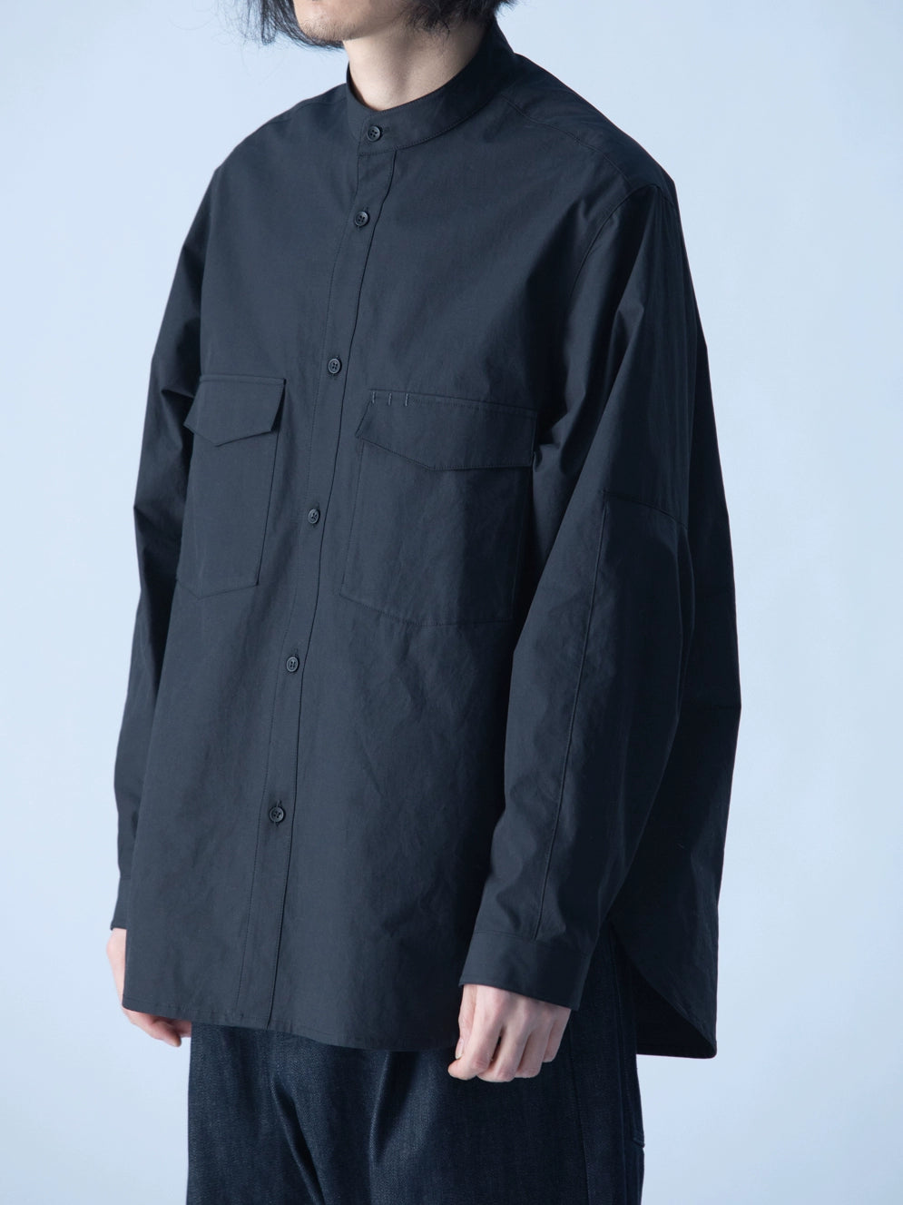 Chinese style pure cotton casual loose stand collar shirt long sleeve men