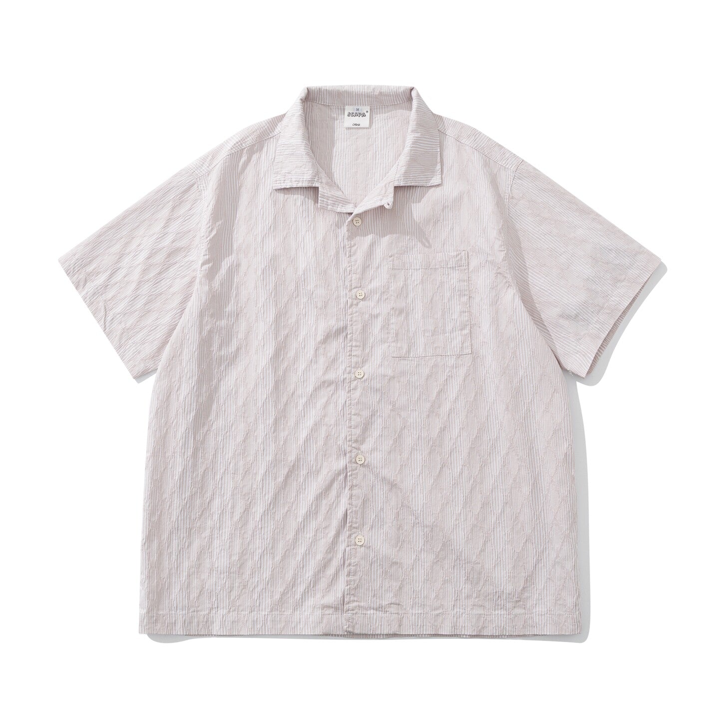 Diamond Texture Striped Short Sleeve Shirt – Loose Unisex Casual Summer