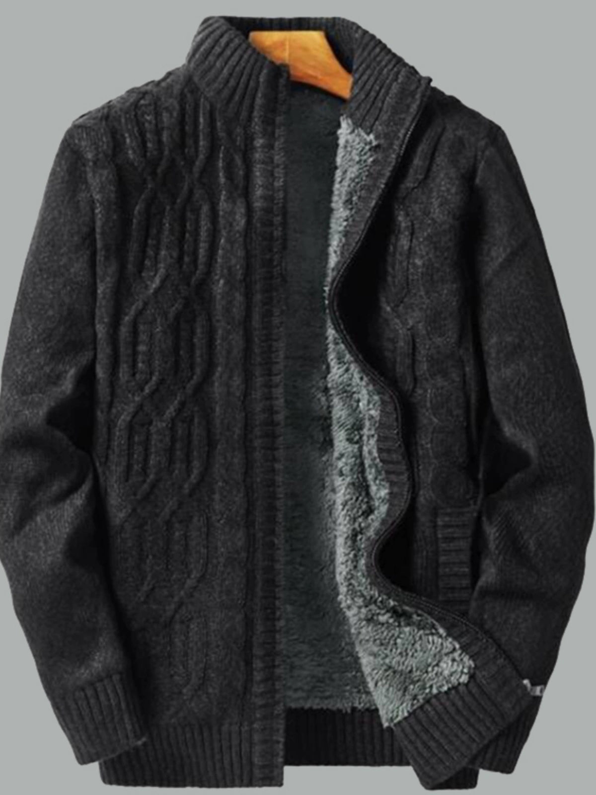Temperament is stylish! Padded lamb fleece sweater men's winter stand-up collar jacquard knitted cardigan jacket