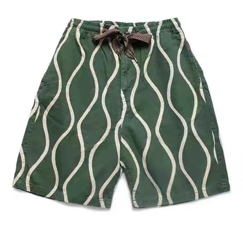 cotton, linen and water ripple printing Japanese trend tethered casual work shorts