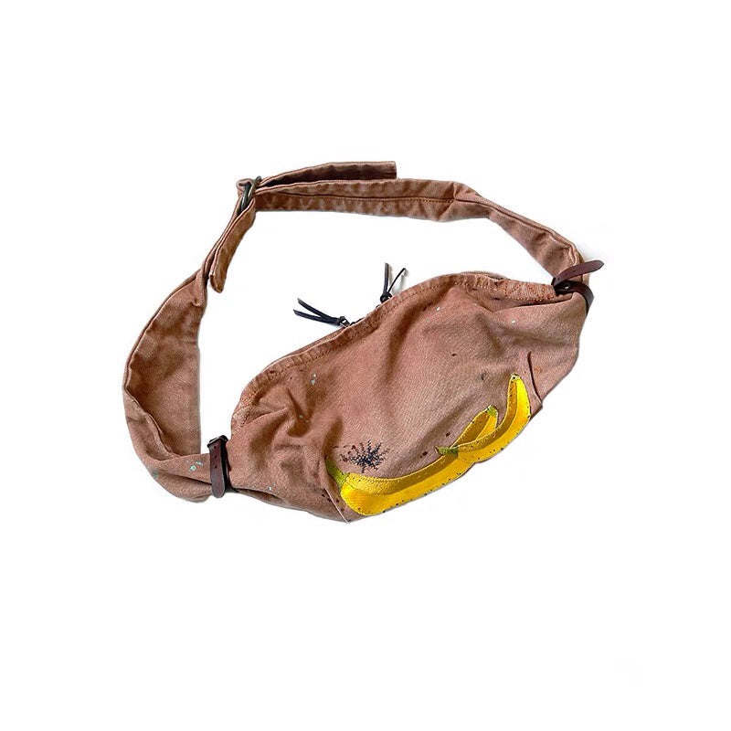 cotton arabesque water ripple cowhide Japanese men's and women's trend crossbody shoulder bag