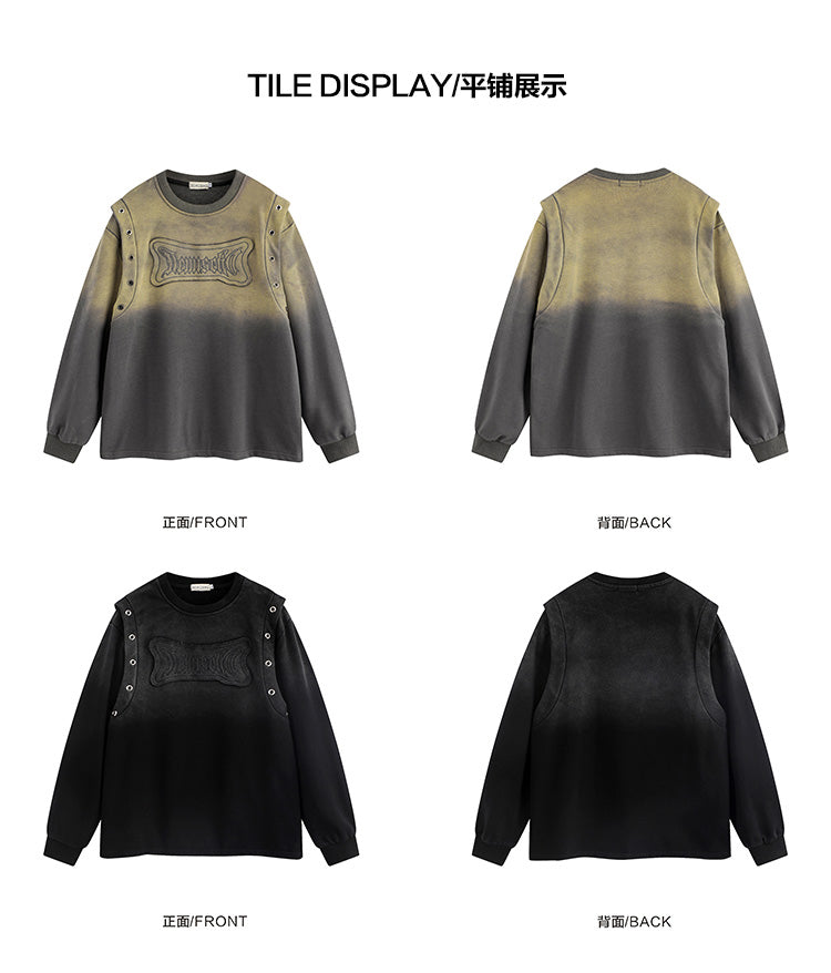 American fashion brand wasteland style gradient patch letter crew neck sweatshirt men's autumn hip hop pullover top