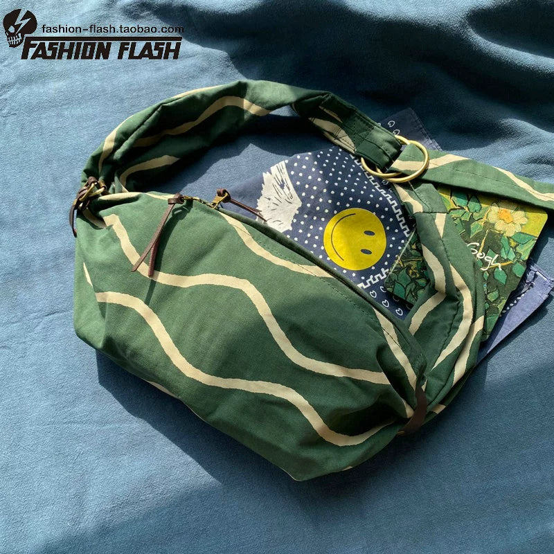 cotton arabesque water ripple cowhide Japanese men's and women's trend crossbody shoulder bag