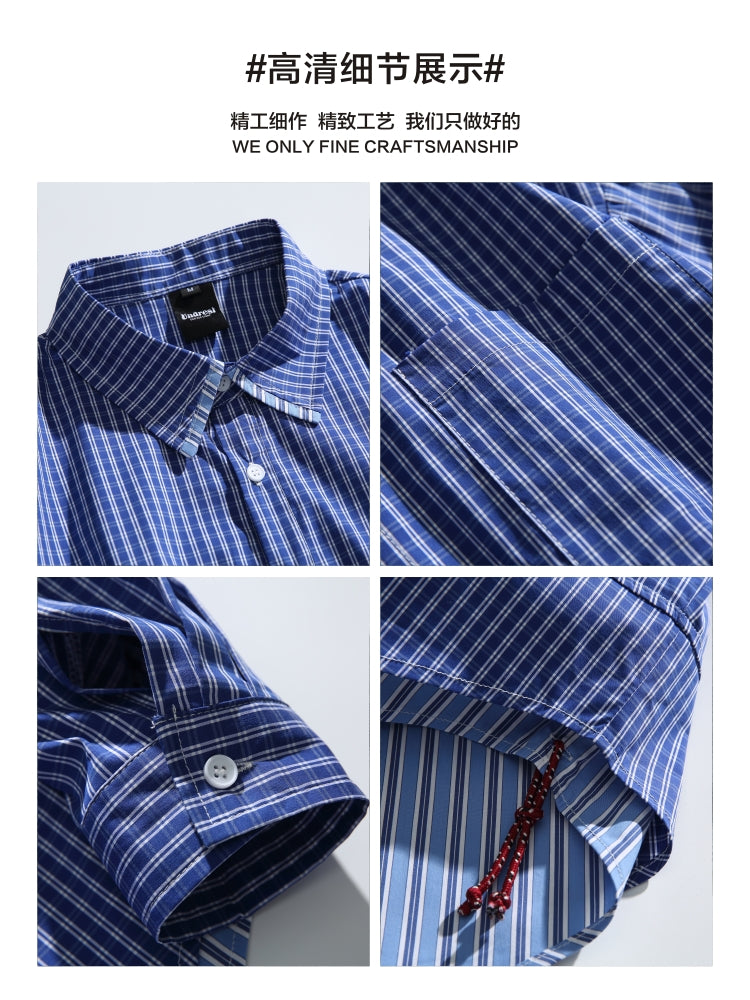 Japanese cityboy fake two-piece silhouette plaid shirt long sleeve men's retro loose couple coat