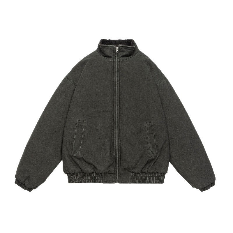 Sherpa-Lined Jacket – Stand Collar & Relaxed Fit | Yamalinclothes