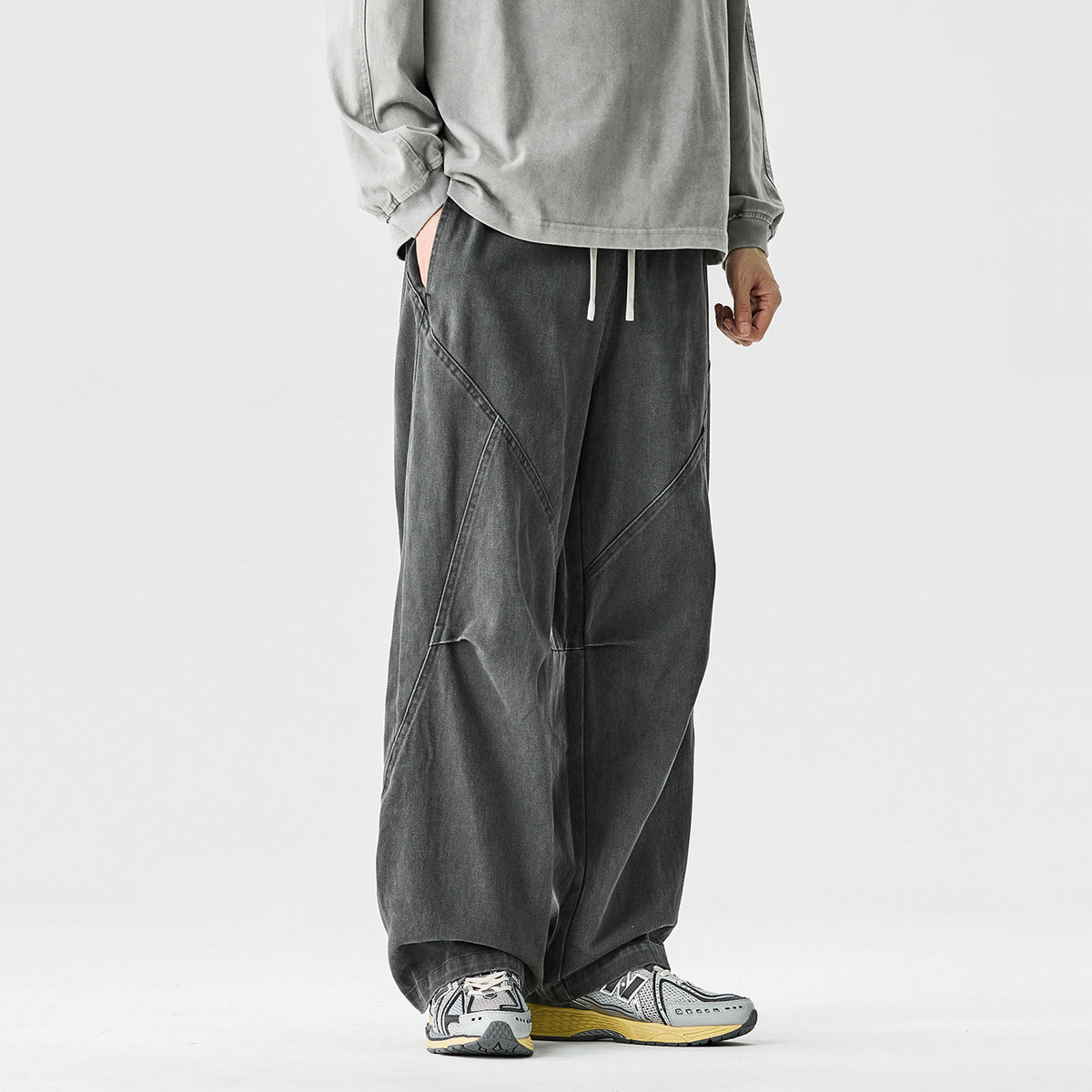 Curved-Leg Pants – Washed Finish & Panel Seams | Yamalinclothes