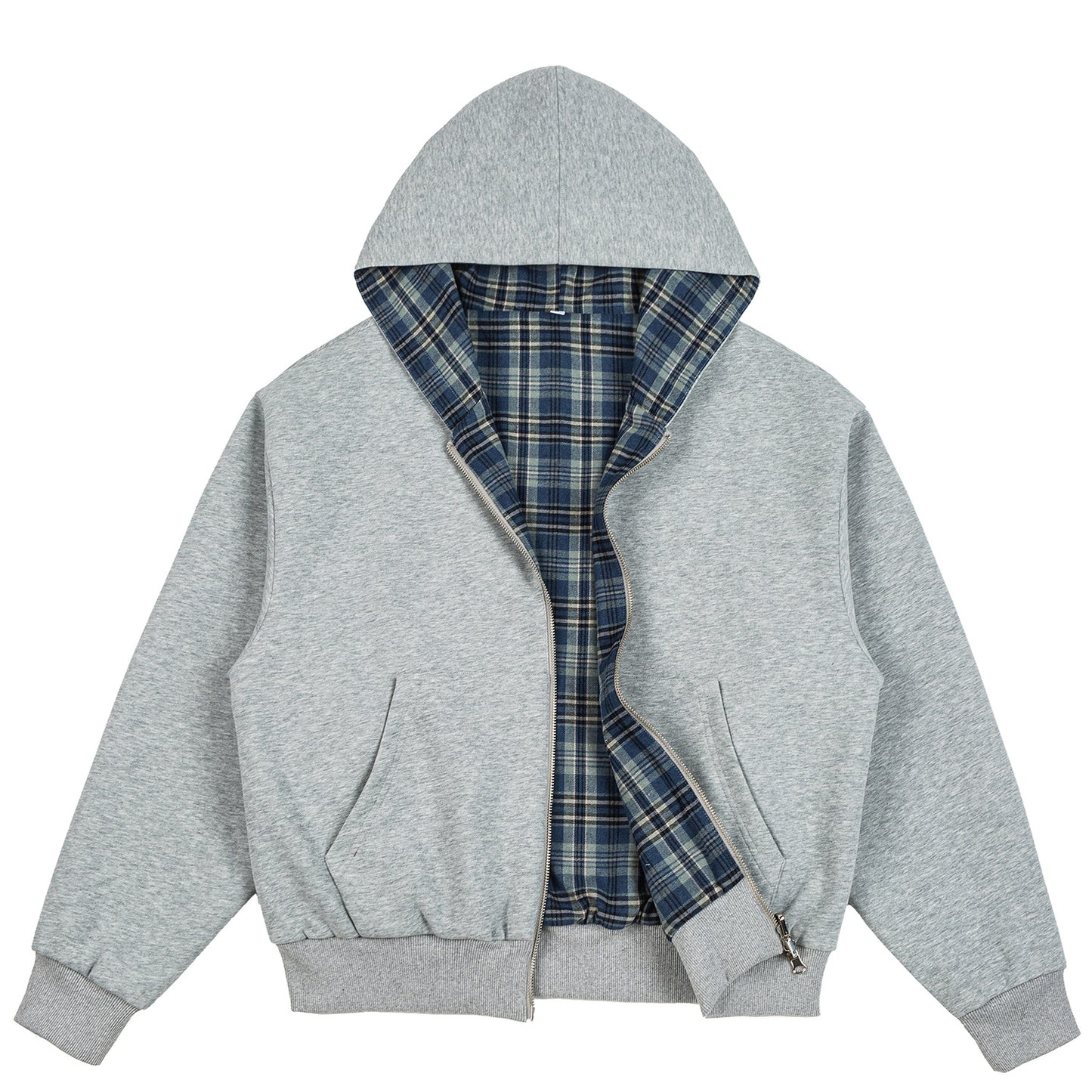 American Vintage Plaid Hooded Cardigan – Oversized Unisex Cotton Sweatshirt Jacket