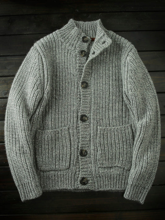 Wool Stand-Collar Knit Cardigan – Thickened Oversized Unisex