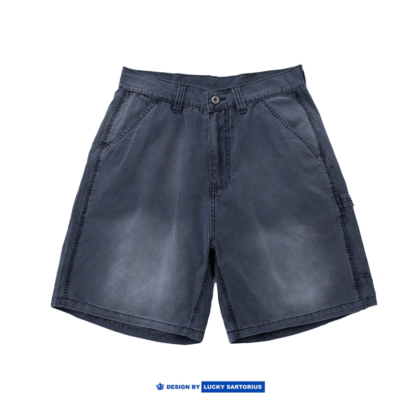 Cotton hand-washed, distressed workwear style, multi-pocket cotton woven loose shorts for men and women